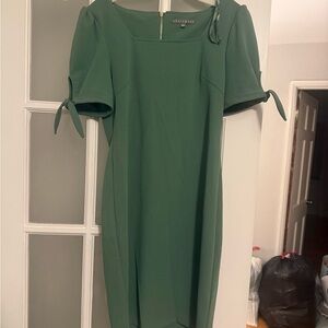 Sharagano Forest Green Midi Dress with Tie Sleeves